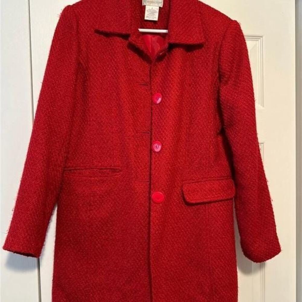 Worthington Women’s Size 8 Red Textured Bouclé Coat Button Front